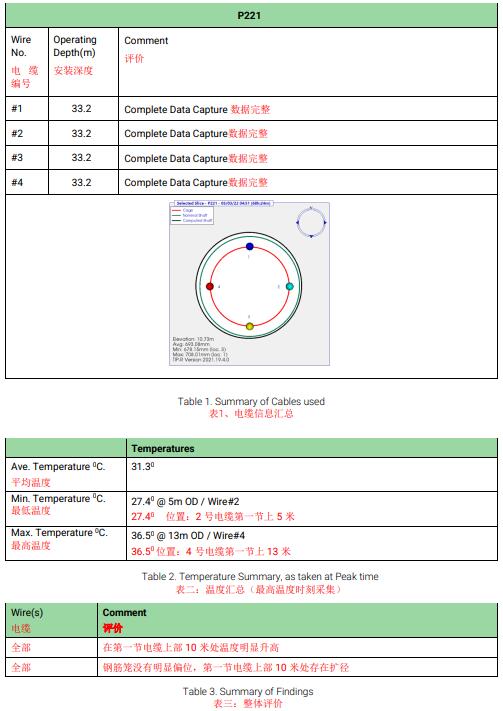 電纜信息,溫度匯總,整體評(píng)估,熱法樁身完整性測試